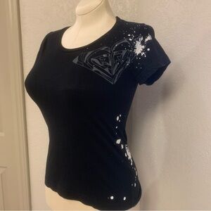 Roxy Junior Large Y2K Black White Gray Graphic Tee Short Sleeve T-shirt Ladies